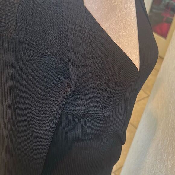 Adrienne Landau Quartz Size M Long Sleeve High Slit Sweater Dress Jet Black NWT - Picture 11 of 15